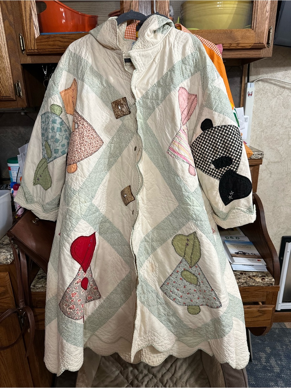 Women’s  Hooded Coat with Sunbonnet Design - Cream/Multicolor